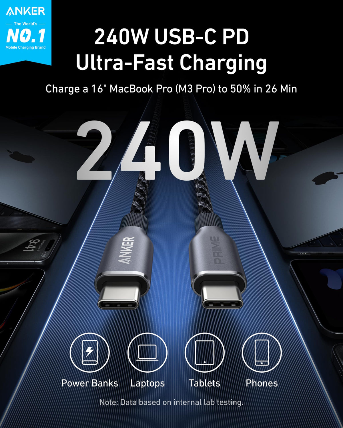 Anker Prime USB-C to USB-C Cable (240W, Upcycled-Braided) — supplier image 2