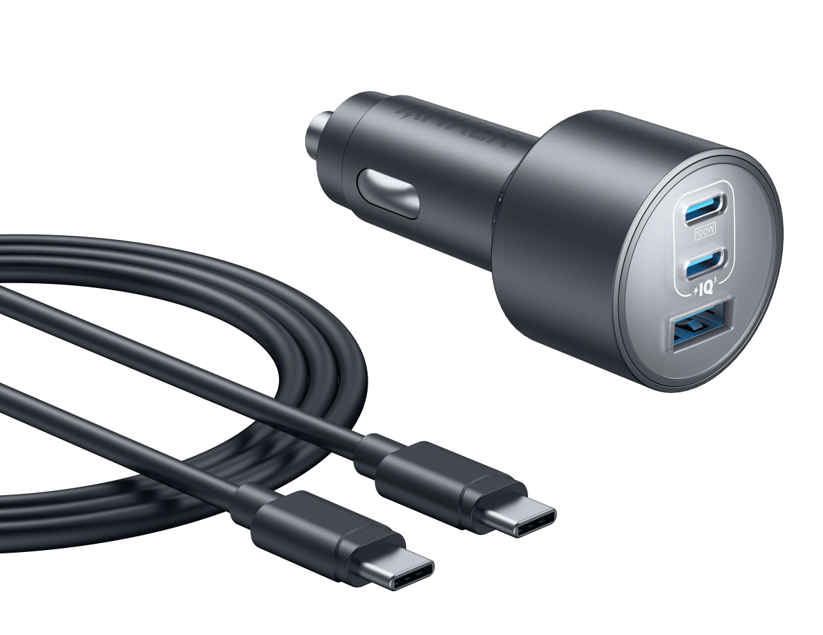 Anker Nano 167.5W three-port car charger in black