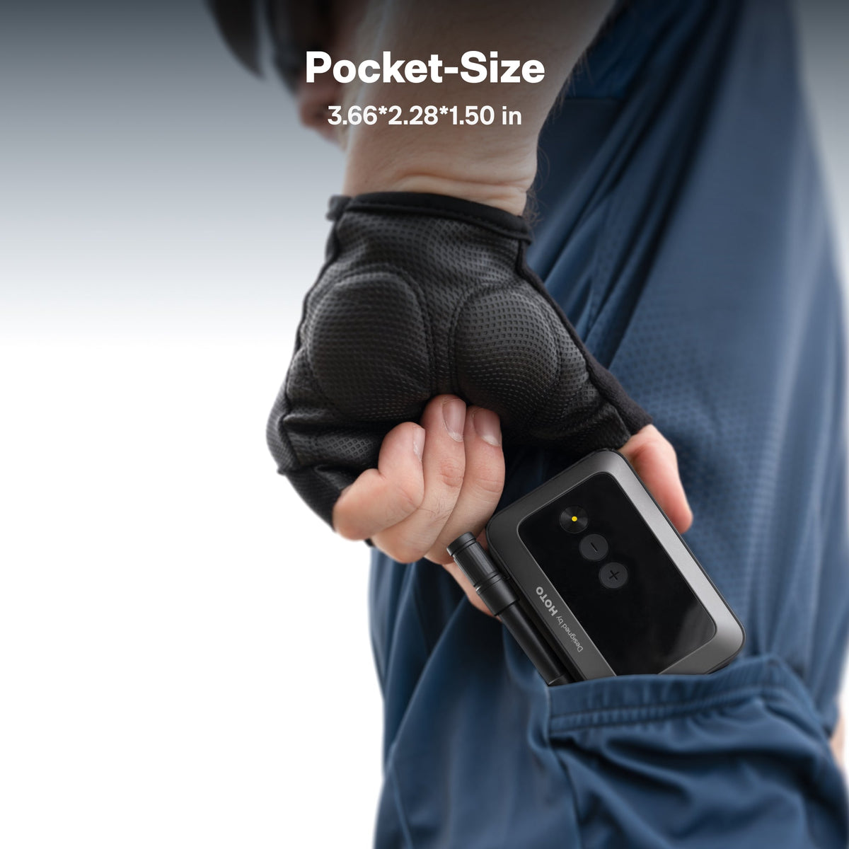 Compact HOTO Air Pump Pocket carried in a cycling jersey pocket