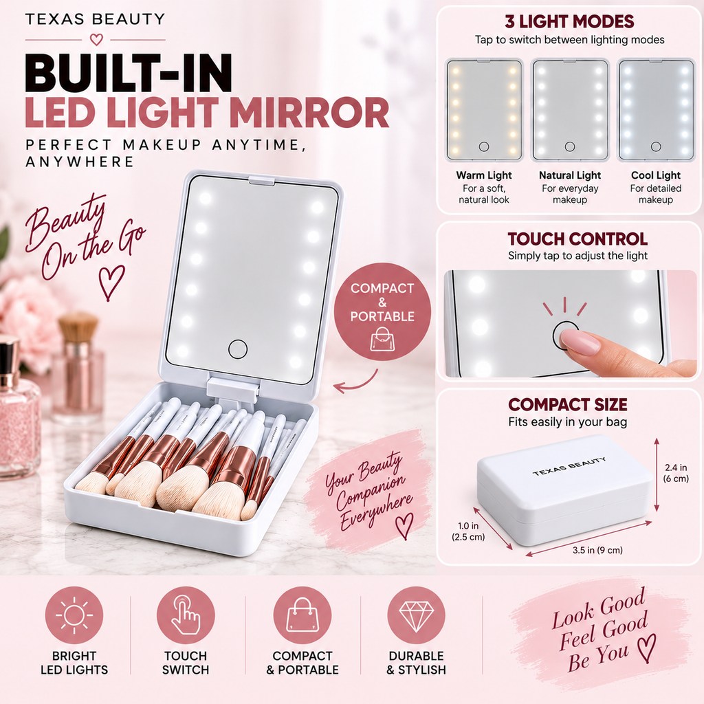 14-Piece Makeup Brush Set with LED Mirror & Travel Case — additional product view 2