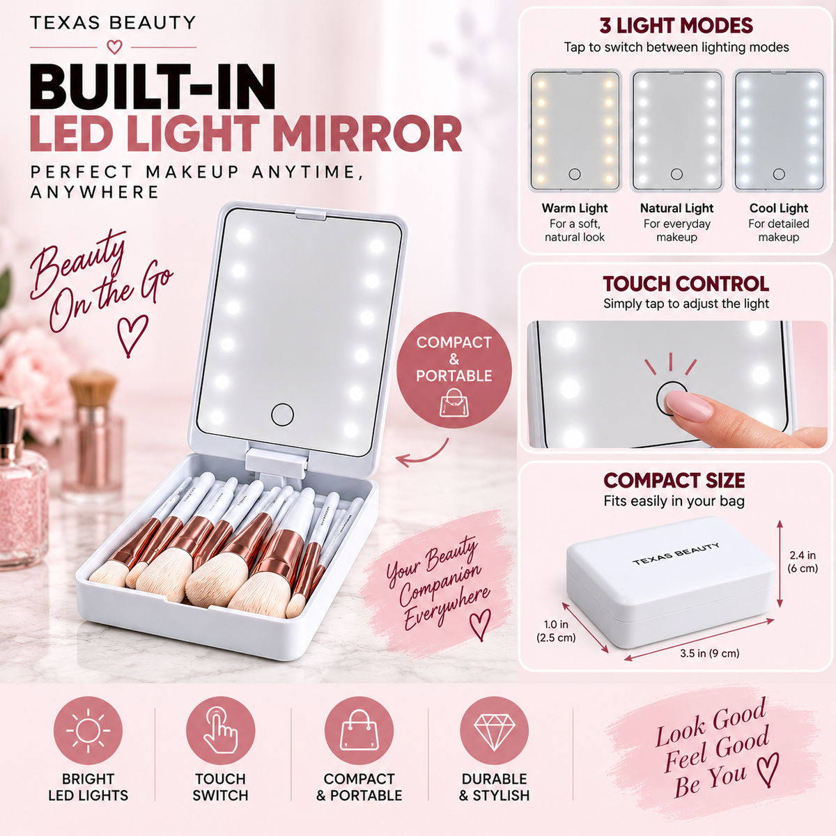 14-Piece Makeup Brush Set with LED Mirror & Travel Case — additional product view 2
