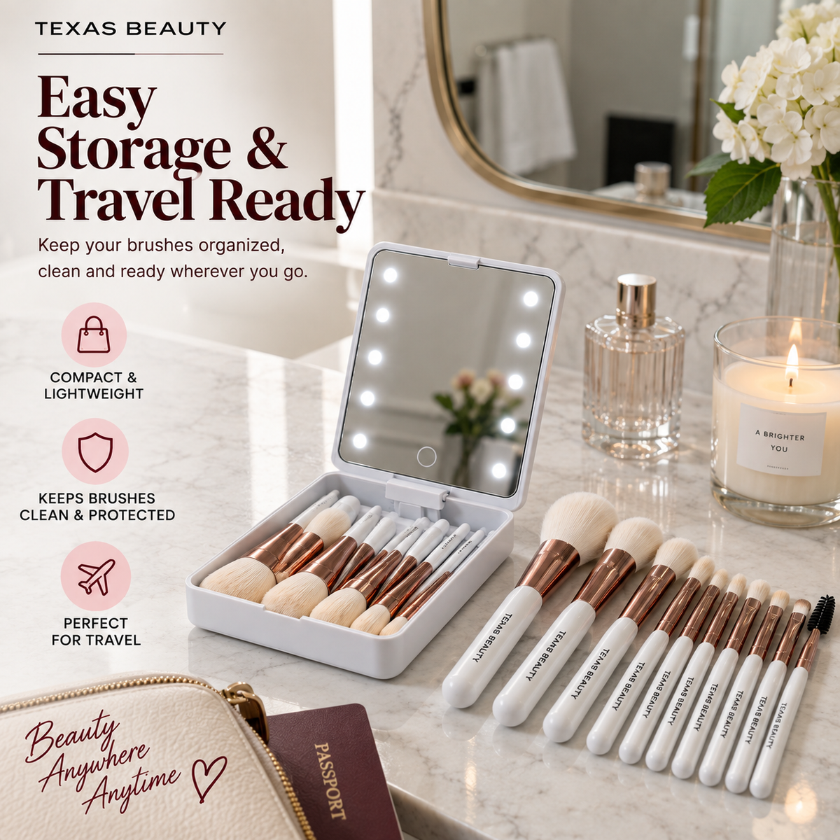 14-Piece Makeup Brush Set with LED Mirror & Travel Case — additional product view 4