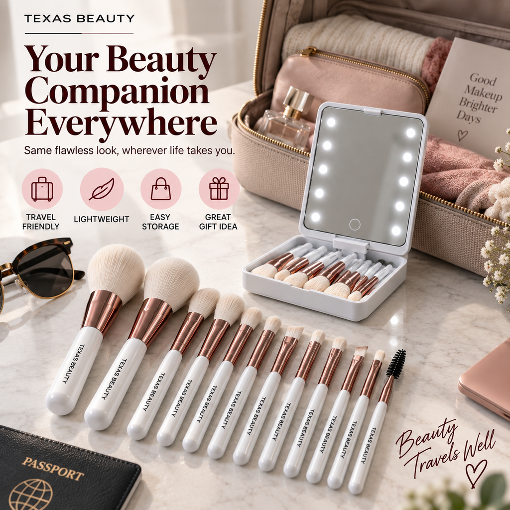 14-Piece Makeup Brush Set with LED Mirror & Travel Case — additional product view 3
