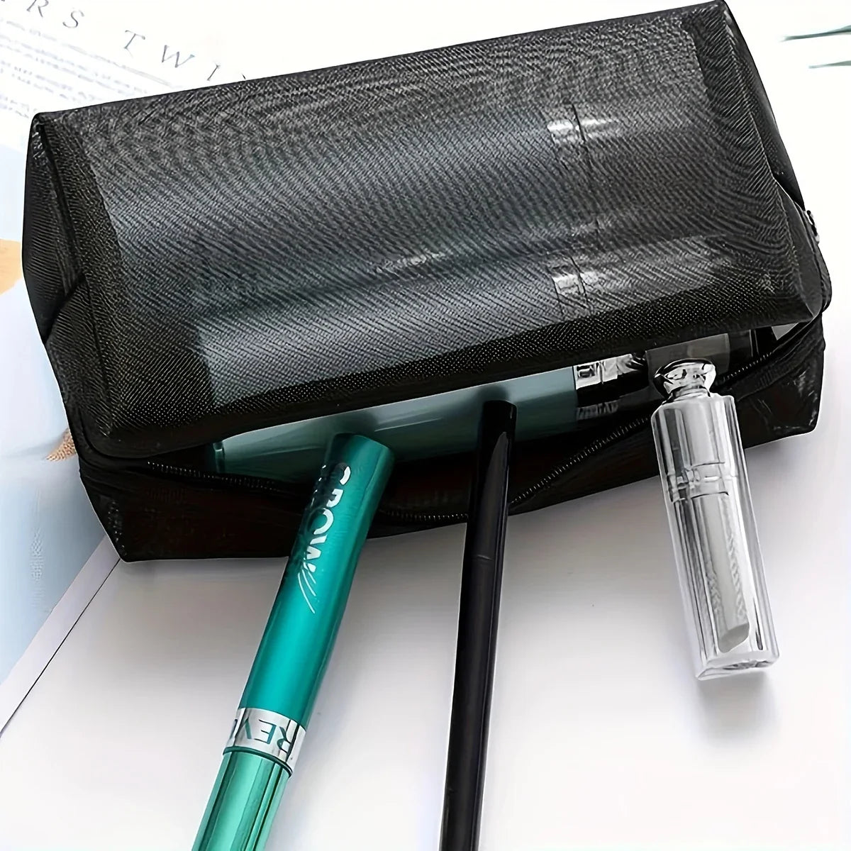 Black Mesh Travel Cosmetic Bag — additional product view 2