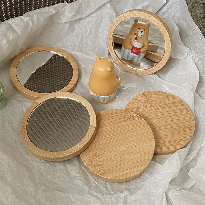 Round Wood Compact Mirror