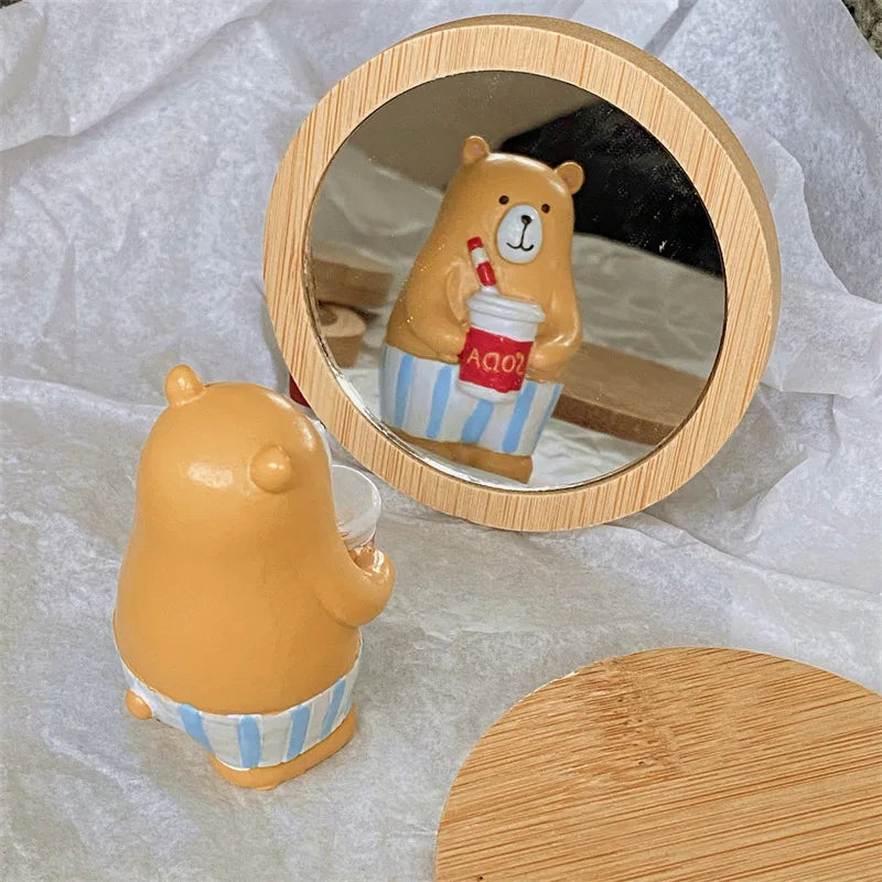 Round Wood Compact Mirror — additional product view 1
