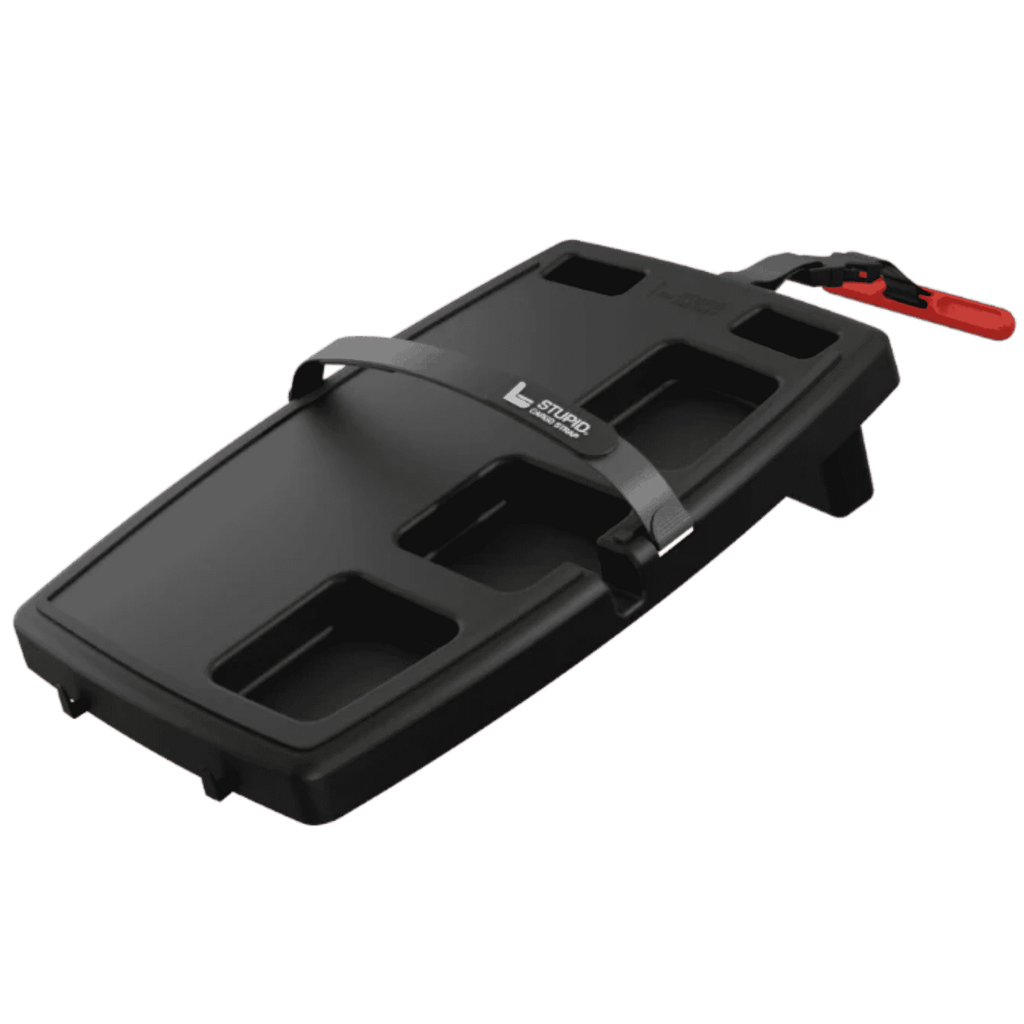 Black Stupid Car Tray with elastic straps and seat anchor